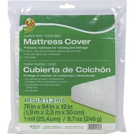 Duck Brand Mattress Cover, Queen/King, 76"Wx94"Lx12"H, Clear DUC1140236